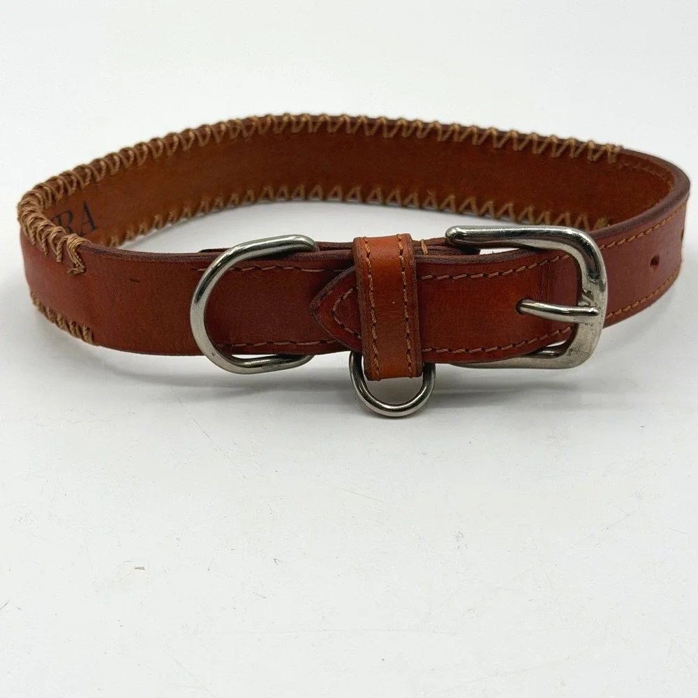 Myra Bag Rio Correr Tan Leather Whipstitch Dog Collar Size Medium